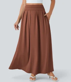 Skirts<HALARA Socinched High Waisted Tummy Control Flare Maxi Casual Skirt with Pockets