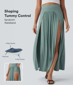 Skirts<HALARA SoCinched Ribbed High Waisted Tummy Control Draped 2-in-1 Maxi Casual Skirt