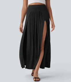 Skirts<HALARA SoCinched Ribbed High Waisted Tummy Control Draped 2-in-1 Maxi Casual Skirt