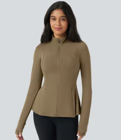 Jackets & Outerwear<HALARA SoftlyZero™ Long Sleeve Thumb Hole Pocket Zipper Ruffle Hem Slim Yoga Jacket-UPF50+