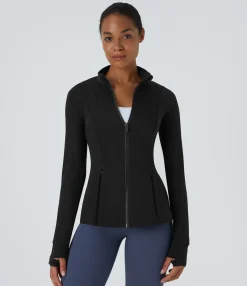 Jackets & Outerwear<HALARA SoftlyZero™ Long Sleeve Thumb Hole Pocket Zipper Ruffle Hem Slim Yoga Jacket-UPF50+