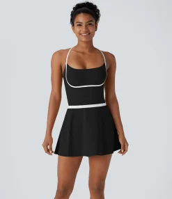 Active Dresses|Dresses<HALARA SoftlyZero™ Airy Color Block Pocket 2 Piece Set Cool Touch Yoga Bodysuit & Skirt