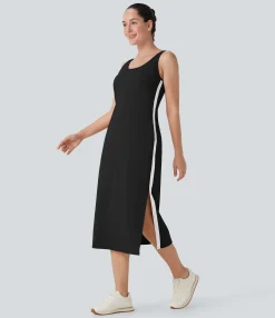 Active Dresses|Dresses<HALARA SoftlyZero™ Airy Color Block Hem Cool Touch Workout Active Tank Dress with Pockets-UPF50+