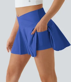 Mini Skirts|Active Skirts<HALARA SoftlyZero™ Airy Comfy High Waisted Crossover 2-in-1 Pocket Flare Cool Touch Tennis Skirt-UPF50+