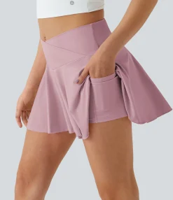 Mini Skirts|Active Skirts<HALARA SoftlyZero™ Airy Comfy High Waisted Crossover 2-in-1 Pocket Flare Cool Touch Tennis Skirt-UPF50+