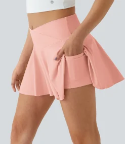 Mini Skirts|Active Skirts<HALARA SoftlyZero™ Airy Comfy High Waisted Crossover 2-in-1 Pocket Flare Cool Touch Tennis Skirt-UPF50+