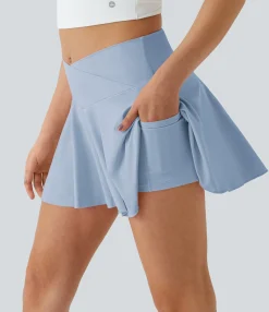 Mini Skirts|Active Skirts<HALARA SoftlyZero™ Airy Comfy High Waisted Crossover 2-in-1 Pocket Flare Cool Touch Tennis Skirt-UPF50+