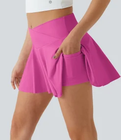 Mini Skirts|Active Skirts<HALARA SoftlyZero™ Airy Comfy High Waisted Crossover 2-in-1 Pocket Flare Cool Touch Tennis Skirt-UPF50+