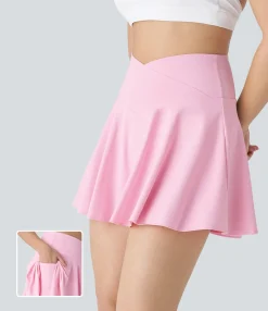 Mini Skirts|Active Skirts<HALARA SoftlyZero™ Airy Comfy High Waisted Crossover 2-in-1 Pocket Flare Cool Touch Tennis Skirt-Longer Length-UPF50+