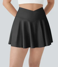 Mini Skirts|Active Skirts<HALARA SoftlyZero™ Airy Comfy High Waisted Crossover 2-in-1 Pocket Flare Cool Touch Tennis Skirt-Longer Length-UPF50+
