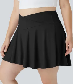 Plus Size<HALARA SoftlyZero™ Airy Comfy High Waisted Crossover 2-in-1 Pocket Plus Size Flare Cool Touch Tennis Skirt-UPF50+