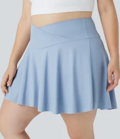 Plus Size<HALARA SoftlyZero™ Airy Comfy High Waisted Crossover 2-in-1 Pocket Plus Size Flare Cool Touch Tennis Skirt-UPF50+