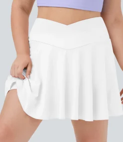 Plus Size<HALARA SoftlyZero™ Airy Comfy High Waisted Crossover 2-in-1 Pocket Plus Size Flare Cool Touch Tennis Skirt-UPF50+