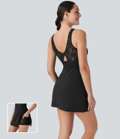 Mini Dresses|Active Dresses<HALARA SoftlyZero™ Airy Contrast Lace 2-in-1 Cool Touch Tennis Active Dress with Pocket-UPF50+