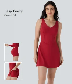 Active Dresses|Dresses<HALARA SoftlyZero™ Airy Corset 2-in-1 Cool Touch Mini Tennis Active Tank Dress with Pockets-Easy Peezy Edition