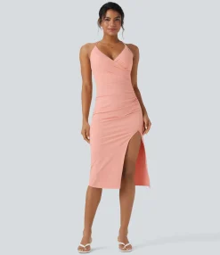 Bodycon Dresses|Maxi & Midi Dresses<HALARA SoftlyZero™ Airy Crossover Ruched Lace Up Bodycon Cool Touch Dress-D/DD/DDD/F Cups-UPF50+