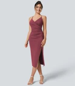 Bodycon Dresses|Maxi & Midi Dresses<HALARA SoftlyZero™ Airy Crossover Ruched Lace Up Bodycon Cool Touch Dress-UPF50+