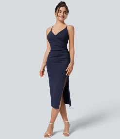 Bodycon Dresses|Maxi & Midi Dresses<HALARA SoftlyZero™ Airy Crossover Ruched Lace Up Bodycon Cool Touch Dress-UPF50+