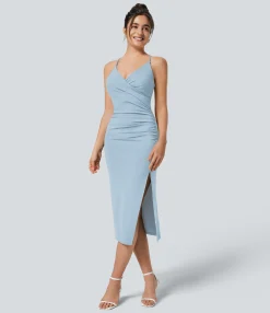 Bodycon Dresses|Maxi & Midi Dresses<HALARA SoftlyZero™ Airy Crossover Ruched Lace Up Bodycon Cool Touch Dress-UPF50+