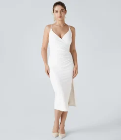 Bodycon Dresses|Maxi & Midi Dresses<HALARA SoftlyZero™ Airy Crossover Ruched Lace Up Bodycon Cool Touch Dress-UPF50+