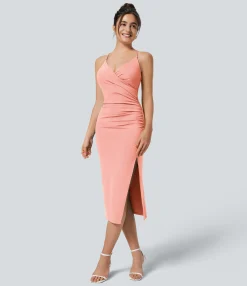 Bodycon Dresses|Maxi & Midi Dresses<HALARA SoftlyZero™ Airy Crossover Ruched Lace Up Bodycon Cool Touch Dress-UPF50+