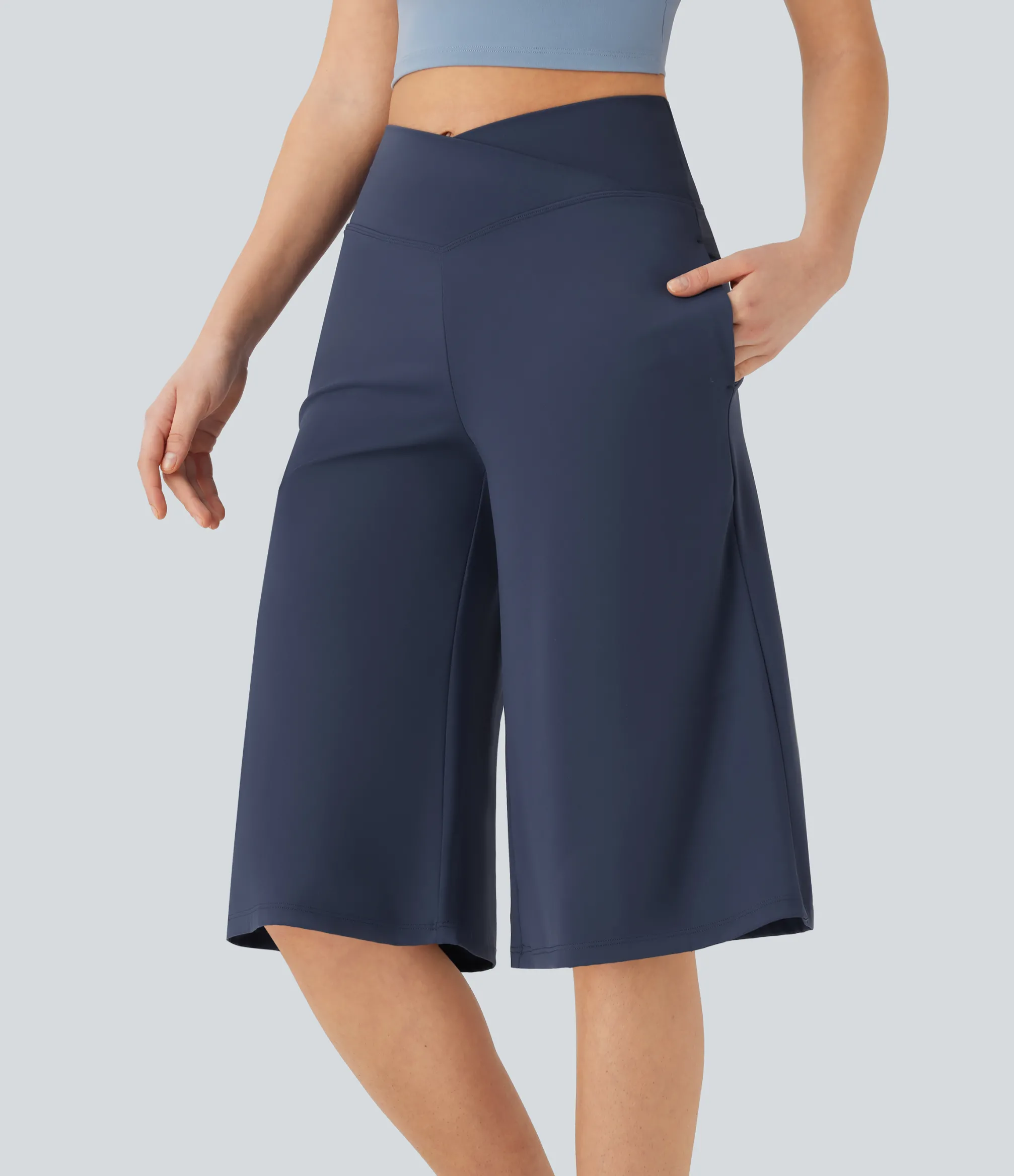 High-Waisted Pants|Wide-Leg Pants<HALARA SoftlyZero™ Airy Crossover High Waisted Wide Leg Cool Touch Yoga Pedal Pusher Pants with Pockets