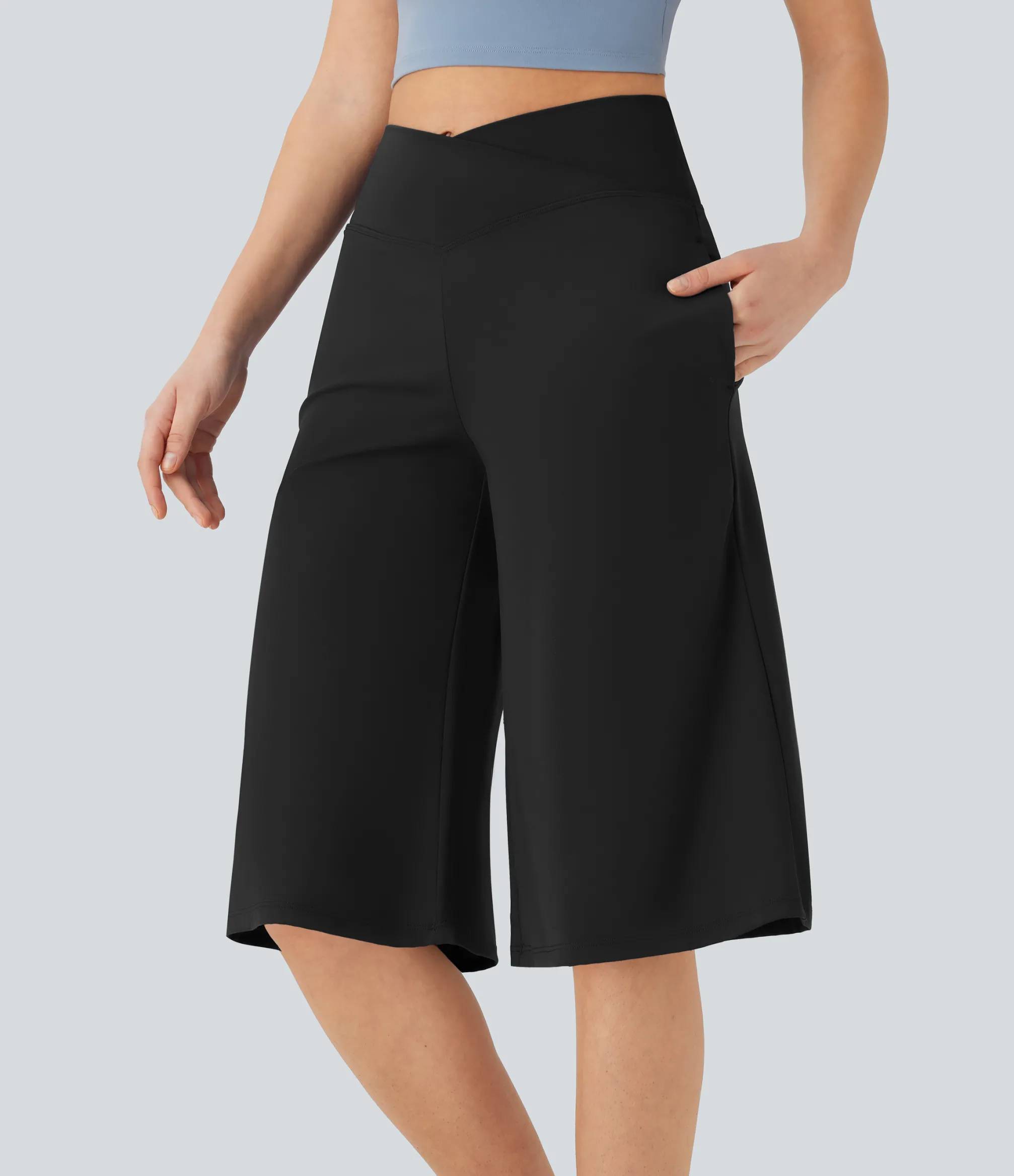 High-Waisted Pants|Wide-Leg Pants<HALARA SoftlyZero™ Airy Crossover High Waisted Wide Leg Cool Touch Yoga Pedal Pusher Pants with Pockets