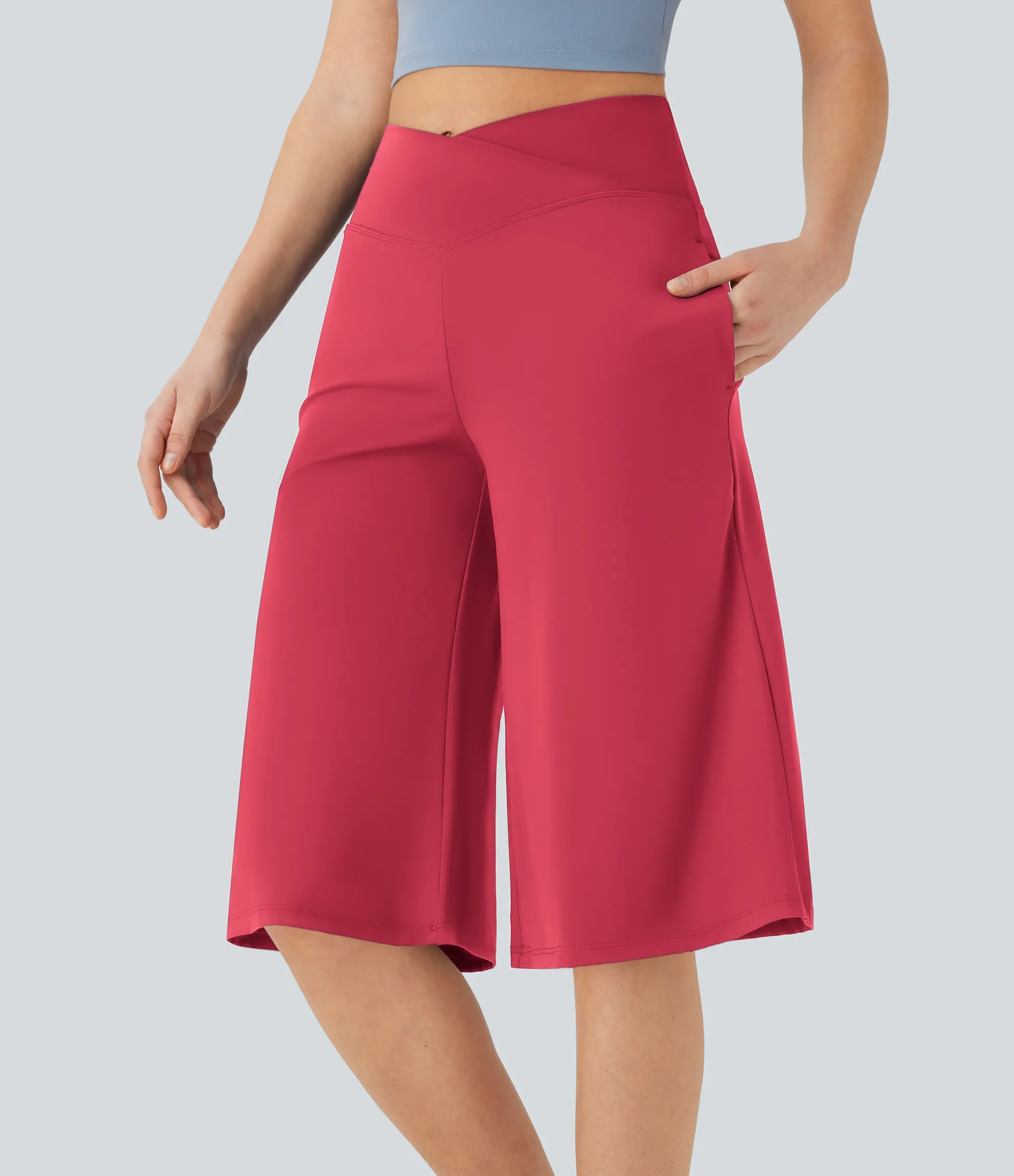 High-Waisted Pants|Wide-Leg Pants<HALARA SoftlyZero™ Airy Crossover High Waisted Wide Leg Cool Touch Yoga Pedal Pusher Pants with Pockets