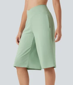 High-Waisted Pants|Wide-Leg Pants<HALARA SoftlyZero™ Airy Crossover High Waisted Wide Leg Cool Touch Yoga Pedal Pusher Pants with Pockets