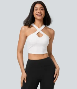 Tank Tops & Camis|Tank Tops<HALARA SoftlyZero™ Airy Cut Out Halter Cool Touch Workout Tank Top-UPF50+