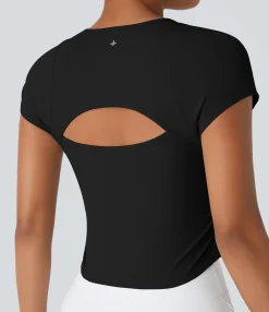 Sports Tops|Sports Tops<HALARA SoftlyZero™ Airy Cut Out Ruched Curved Hem Slim Cool Touch Tennis Sports Top