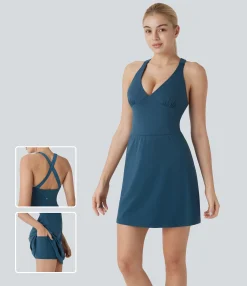 Active Dresses|Dresses<HALARA SoftlyZero™ Airy Deep V Neck 2-in-1 Pocket Cool Touch Mini Yoga Active Dress
