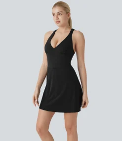Active Dresses|Dresses<HALARA SoftlyZero™ Airy Deep V Neck 2-in-1 Pocket Cool Touch Mini Yoga Active Dress