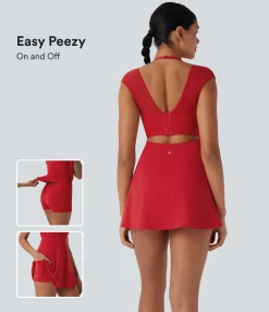 Active Dresses|Dresses<HALARA SoftlyZero™ Airy Halter Adjustable Buckle Contrast Mesh Cool Touch Yoga Active Dress-Easy Peezy-UPF50+