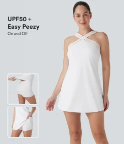 Active Dresses|Dresses<HALARA Softlyzero™ Airy Halter Cut Out Backless 2-in-1 Cool Touch Mini Yoga Active Dress with Side Pockets-Easy Peezy Edition-UPF50+