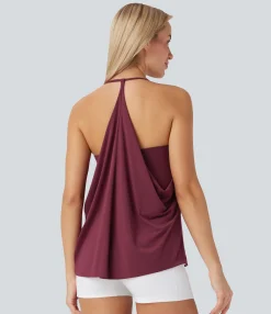 Yoga Tops|Sports Tops<HALARA SoftlyZero™ Airy Halter Draped Cool Touch Yoga Sports Top-UPF50+