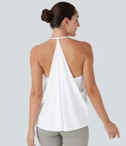 Yoga Tops|Sports Tops<HALARA SoftlyZero™ Airy Halter Draped Cool Touch Yoga Sports Top-UPF50+