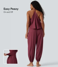 Jumpsuits<HALARA SoftlyZero™ Airy Halter Sleeveless Cool Touch Yoga Overalls with Pockets-Easy Peezy-UPF50+