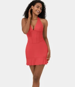 Mini Dresses|Active Dresses<HALARA SoftlyZero™ Airy Halter Tie Back Corset Ruffle Hem Mini Cool Touch Casual Dress-UPF50+