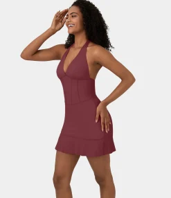 Mini Dresses|Active Dresses<HALARA SoftlyZero™ Airy Halter Tie Back Corset Ruffle Hem Mini Cool Touch Casual Dress-UPF50+