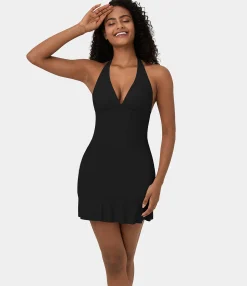Mini Dresses|Active Dresses<HALARA SoftlyZero™ Airy Halter Tie Back Corset Ruffle Hem Mini Cool Touch Casual Dress-UPF50+