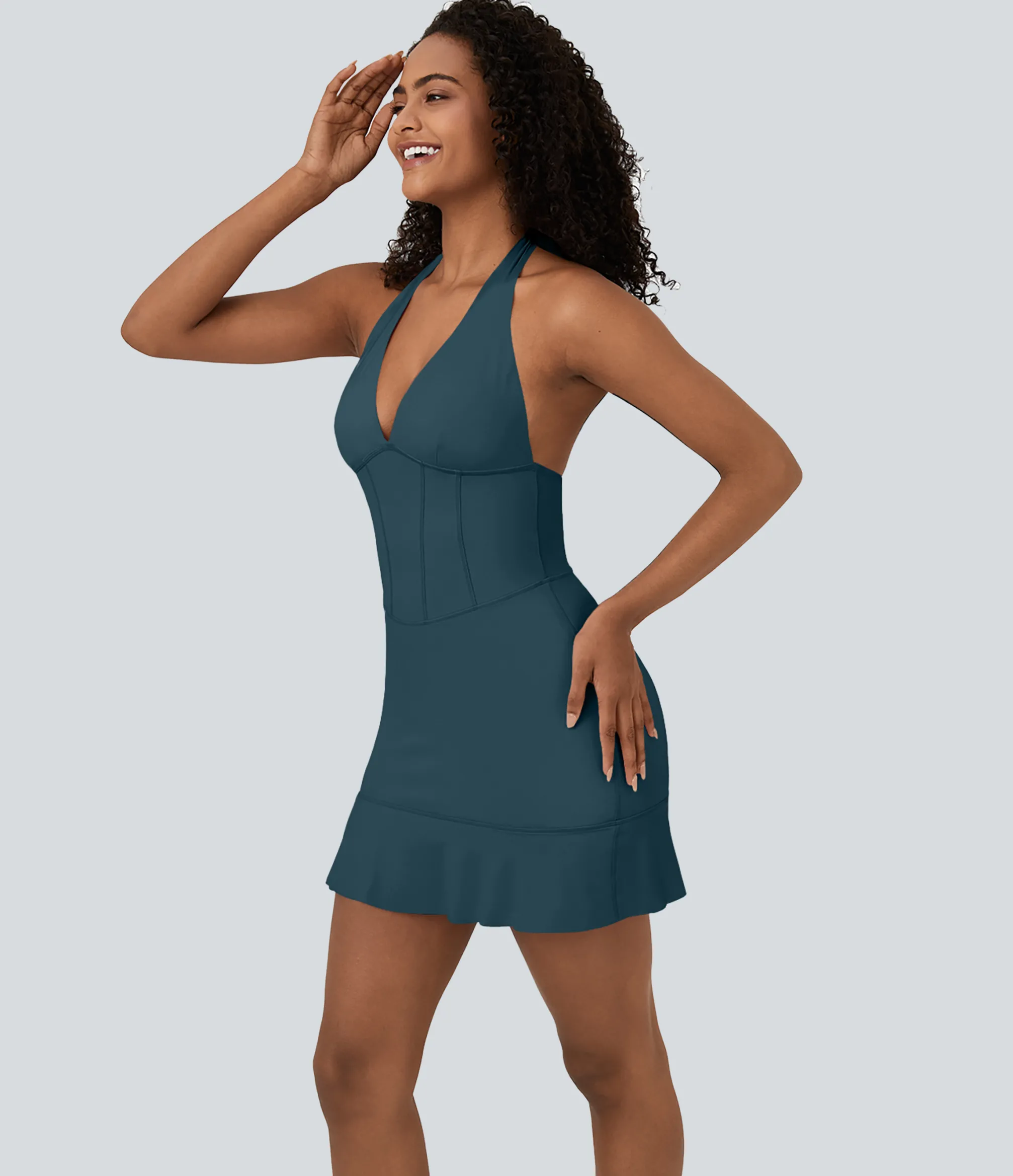 Mini Dresses|Active Dresses<HALARA SoftlyZero™ Airy Halter Tie Back Corset Ruffle Hem Mini Cool Touch Casual Dress-UPF50+