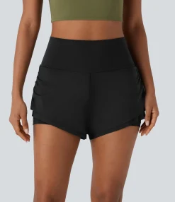 Active Shorts|Shorts<HALARA SoftlyZero™ Airy High Waisted Ruched Pockets Curved Hem 2-in-1 Cool Touch Yoga Shorts