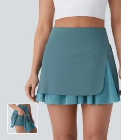 Mini Skirts|Skirts<HALARA SoftlyZero™ Airy High Waisted Contrast Mesh Tiered 2-in-1 Pocket Flare Mini Cool Touch Yoga Skirt-UPF50+