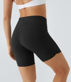 Crossover Shorts|Active Shorts<HALARA SoftlyZero™ Airy High Waisted Pocket Crossover Hem Cool Touch Yoga Biker Shorts 7''-UPF50+