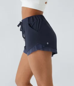 Active Shorts|Shorts<HALARA SoftlyZero™ Airy High Waisted Drawstring Pocket 2-in-1 Contrast Mesh Cool Touch Workout Shorts-UPF50+
