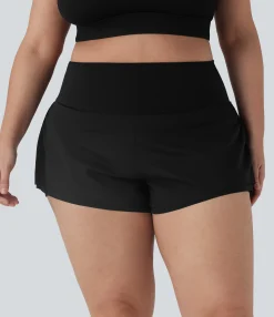 Plus Size<HALARA SoftlyZero™ Airy High Waisted Ruched Curved Hem 2-in-1 Cool Touch Yoga Plus Size Shorts with Pockets