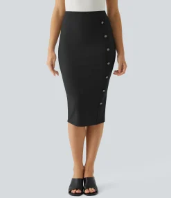 Maxi & Midi Skirts|Casual Skirts<HALARA SoftlyZero™ Airy High Waisted Decorative Bodycon Cool Touch Midi Casual Skirt-UPF50+