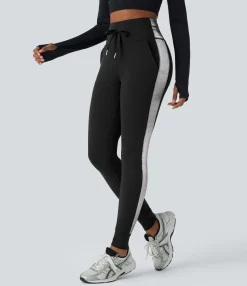 Joggers|Joggers<HALARA SoftlyZero™ Airy High Waisted Drawstring Pocket Color Block Full Length Cool Touch Yoga Joggers-UPF50+ Black