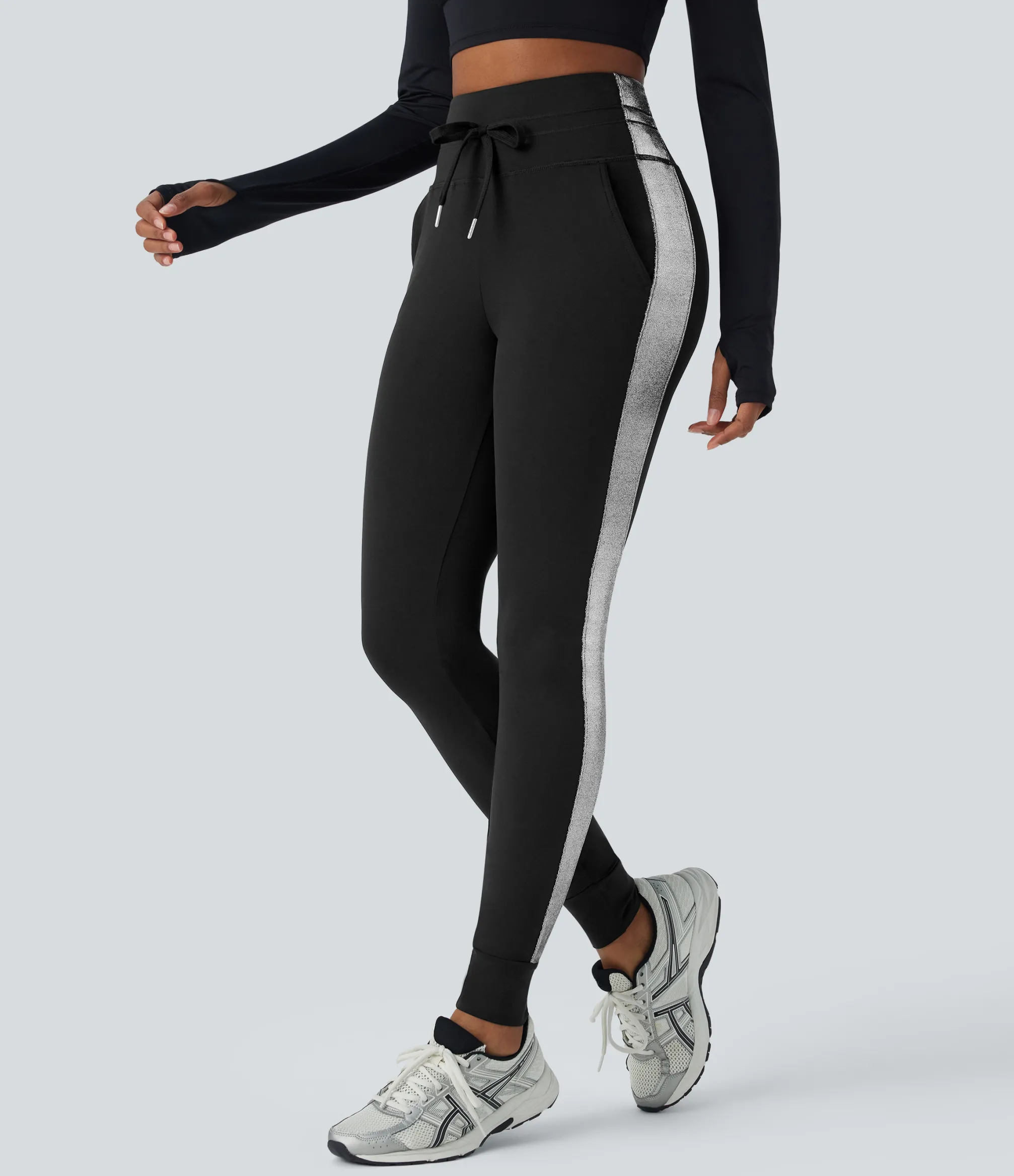 Joggers|Joggers<HALARA SoftlyZero™ Airy High Waisted Drawstring Pocket Color Block Full Length Cool Touch Yoga Joggers-UPF50+ Black